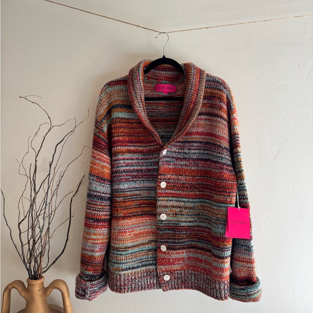 NWT The Elder Statesman Cosmica Space Dye Stripe Cashmere Shawl Cardigan